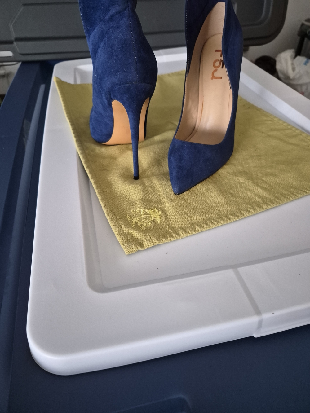 FSJ Navy Blue Suede Pointed-Toe Stiletto Pumps